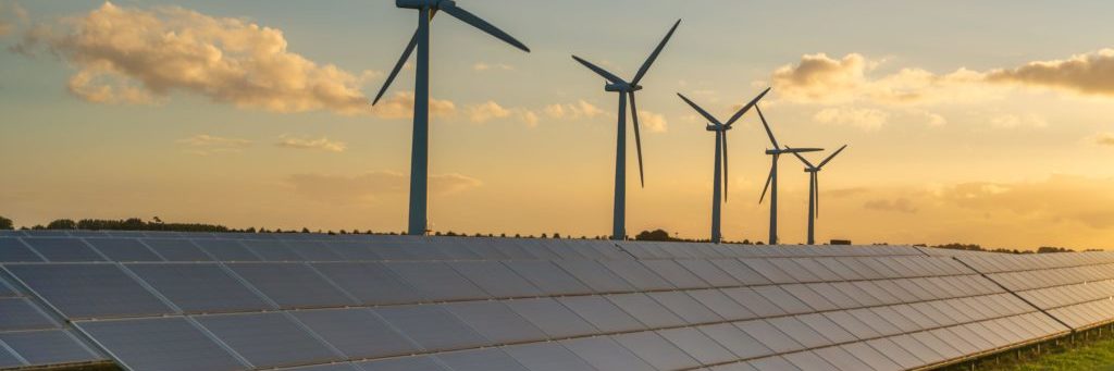 Wind turbine and solar panels energy generaters on wind farm